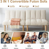 Modern Corduroy Convertible Folding Futon Couch Sofa Bed,with Adjustable Backrest Memory Foam Couch Double Loveseat Sofa for Compact Living Space,Dorm,Game Studio,Apartment,Bedroom (White) Gustonhon