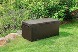 Keter Springwood 80 Gallon Resin Outdoor Storage Box for Patio Furniture Cushions, Pool Toys, and Garden Tools with Handles, Brown Keter