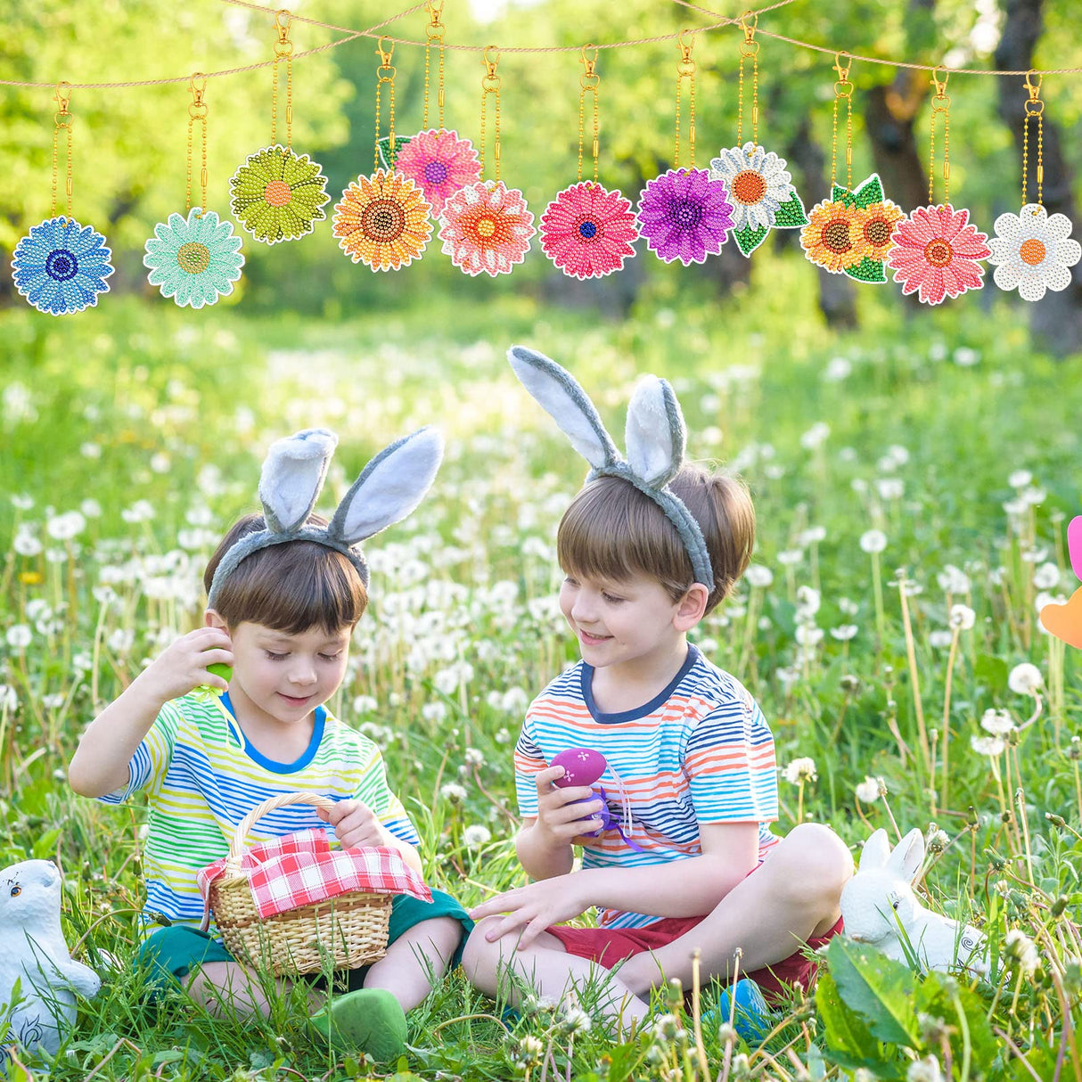 Bucherry 12 Pcs Flowers Diamond Painting Keychains 5d Spring Diamond Art Key Rings Sunflower Hanging Ornaments for DIY Craft(Rustic Style) Bucherry