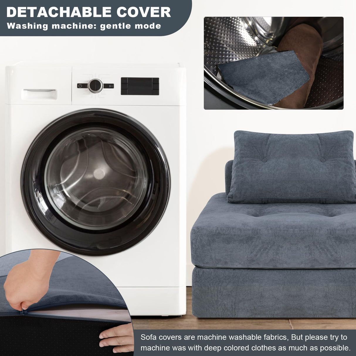 Futon Sofa Bed,Sleeper Chair - Convertible Sectional Sleeper Sofa with Pillow, Floor Bed Mattress for Guest Bed,Removable Zippered Back Support, Perfect for Living Room and Bedroom (SlateGray) Snug Sofee