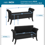 Yaheetech 52in Ottoman Bench Folding Storage Ottoman Bench Tufted Fabric Entryway Bench with Arms Footstool with Large Storage Foot Rest Seat Rolled Arms Cushioned Ottoman Black Yaheetech