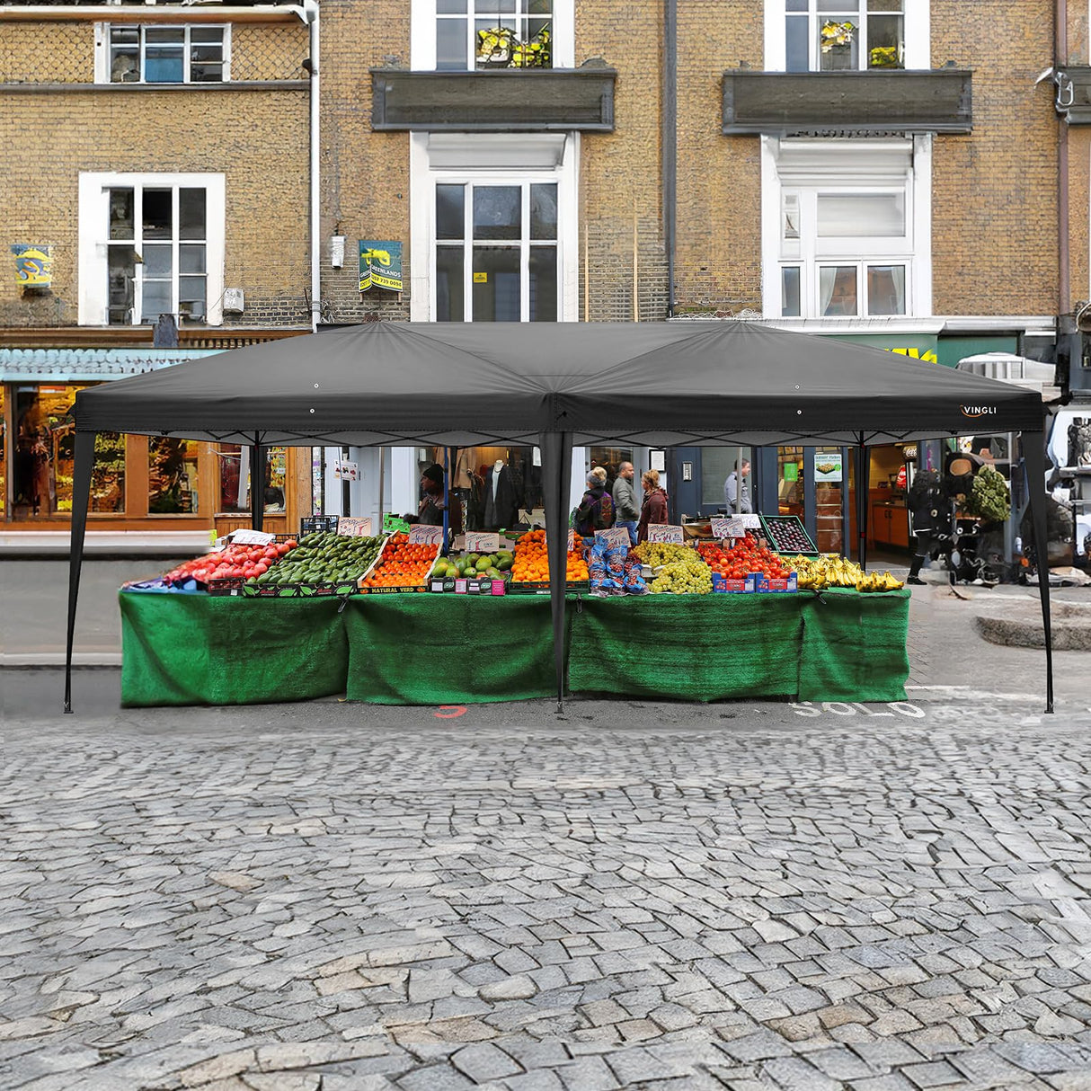 VINGLI 10x20 ft Pop Up Canopy Tent with 6 Sidewalls, Canopy 10x20 with Carry Bag, Outdoor Gazebo Canopy Tent Camping Tent, Patio Event Tent Outdoor Canopy Commercial Canopy(Black) VINGLI