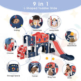 Nyeekoy 9-in-1 Castle Amusement Playground Playhouse, Indoor Outdoor Playset for Toddlers Age 1-3, Backyard Climber Play Set Slide for Kids Baby (Blue) Nyeekoy