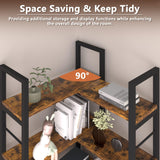 TEROL 7-Tier Corner Bookshelf, Reversible Wooden Shelves, Industrial Bookcase with Open Shelves and Sturdy Metal Frame, Display Shelf Storage Rack for Living Room, Bedroom, Home Office (Rustic Brown) TEROL