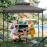 COOSHADE 8'x 5' Grill Gazebo Double Tiered Outdoor BBQ Gazebo Canopy with LED Light (Gray) COOSHADE