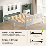 soges Full Bed with Headboard, Solid Wood Platform Bed for Teens Adults, Twin Size Bed Frame with Wood Slats Support, No Box Spring Needed, White soges