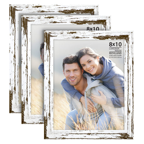 Langdon House 8x10 Picture Frames (Distressed White, 3 Pack) Farmhouse Style, Richland Collection Langdon House