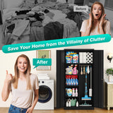 Wide & Deep Metal Storage Cabinet with Hanging Rod,Black Broom Closet Storage Cabinet with Lock,72" Tall Wardrobe Cabinets with Doors and Shelves,Locking Steel Tool Cabinets for Home,Office,Garage SISESOL