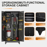 METALREAD 75" Metal Storage Cabinet, Tall Broom Cabinet, Garage Cabinets with Locking Doors, Black Outdoor Utility Broom Closet Storage Cabinets for Office, Bathroom, Warehouses METALREAD