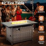 ovios 13 Piece Patio Furniture Set with Fire Pit Table,Outdoor Rattan Wicker Coversation Set with Comfy Seating, Sectional Chairs for Outside Porch Balcony Backyard Pool,Beige ovios