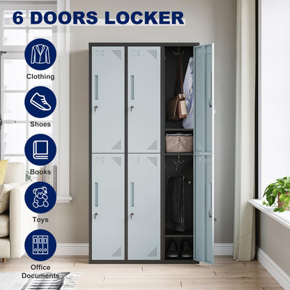 Yizosh Metal Lockers for Employees with Keys, 36" W Employees Locker Storage Cabinet with 6 Doors, 71" Tall Steel Storage Locker for Gym, School, Office (6 Door, Black Gray) - WoodArtSupply