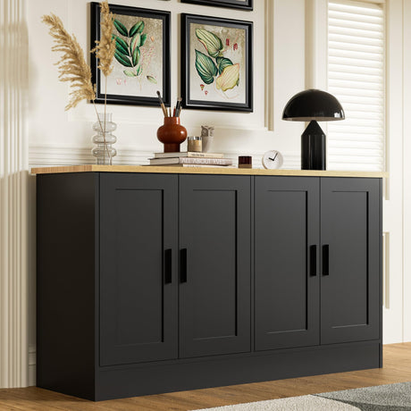 Anystyle Black 4 Door Buffet Cabinet, Coffee Bar Cabinet with Adjustable Shelf, Kitchen Buffet Sideboard for Living Room, Kitchen Anystyle