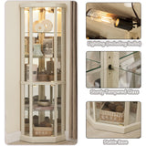 XZTUAJ 69"H Lighted Curio Cabinet Corner Display Case, Corner Glass Cabinet with Adjustable Shelves and Tempered Glass, Wooden Corner Curio Cabinet w/ Mirrored Back Pane for Living Room(Antique White) XZTUAJ