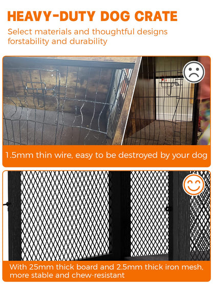 Furniture Style Dog Crate with Tray and Cushion, Double Doors Wooden Dog Kennel End Table, Decorative Pet Crate House Cage Indoor for Small Medium Dogs - WoodArtSupply