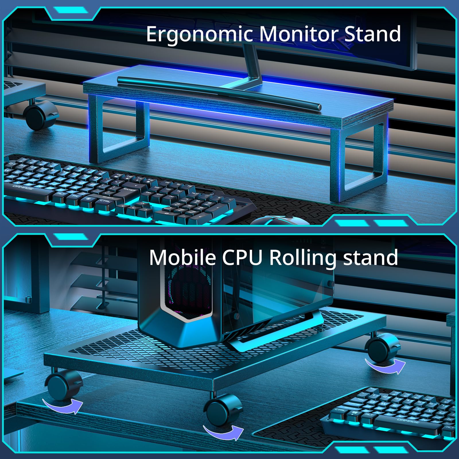 DOMICON L Shaped Gaming Desk 94.5 inch Computer Desk with Pegboard & Shelves & Drawers, Gaming Desk with Power Outlet & LED Strip & Monitor Stand & Mobile CPU Stand, Corner Deck for Home Offi - WoodArtSupply