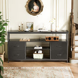 Huuger TV Stand Dresser with Power Outlets and LED Lights, 4 Drawers Entertainment Center with Shelf, 54 Inch Media Console for 55 60 Inch TV, 4 AC Outlets, 2 USBs, Dresser with PU Finish, Black Huuger