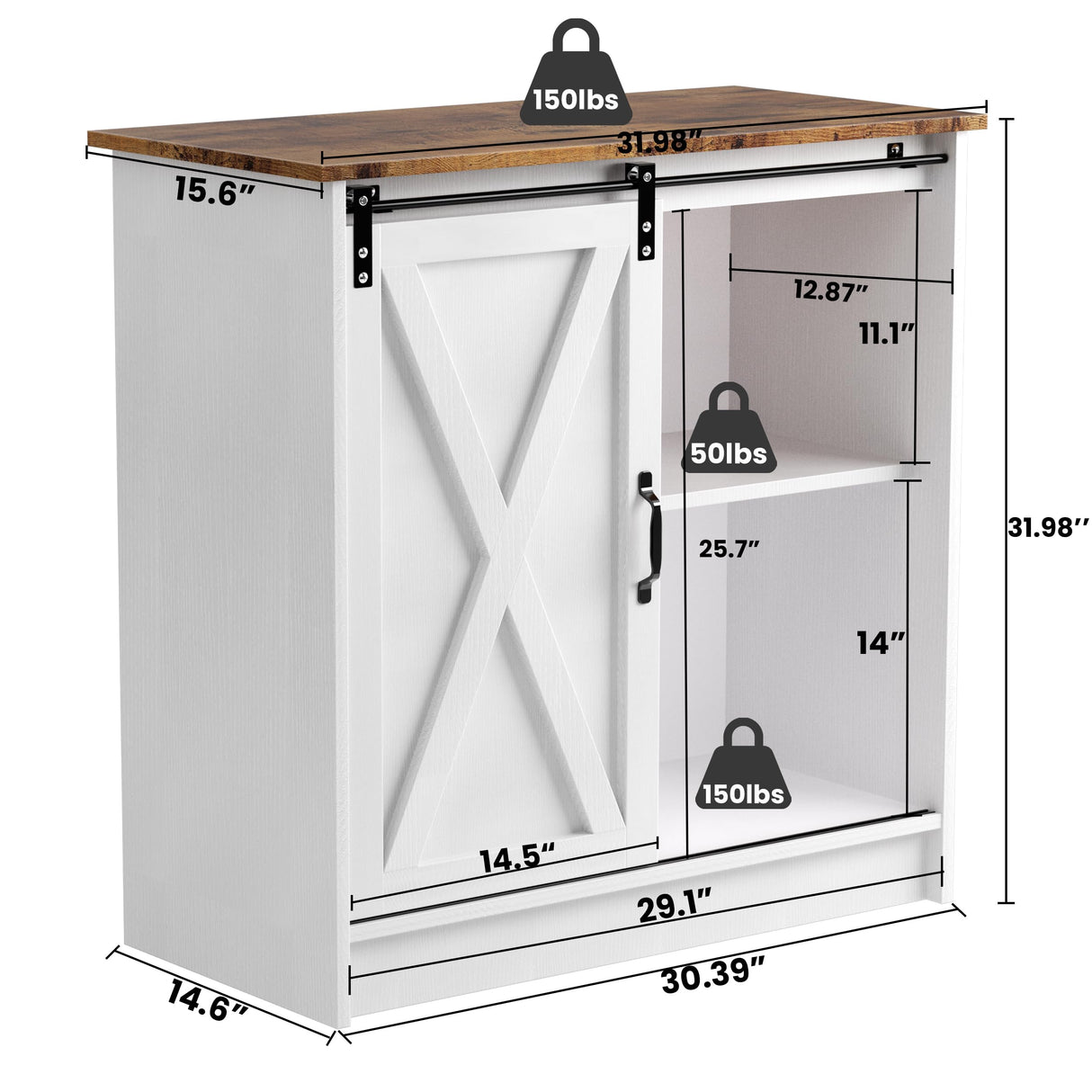 SOFTLYNICE White Coffee Bar Cabinet with Storage, Farmhouse Coffee Bar Cabinet, Coffee Bar Table with Sliding Barn Door, Suitable for Kitchen, Dining Room and Living Room SOFTLYNICE