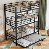 Harper & Bright Designs Metal Triple Bunk Bed with Trundle, Quad Bunk Beds Twin Over Twin, 3 Bunk Beds with 2 Ladders & Guardrails, Convertible Heavy Duty Steel Frame for Bedroom, Dorm, Black Harper & Bright Designs