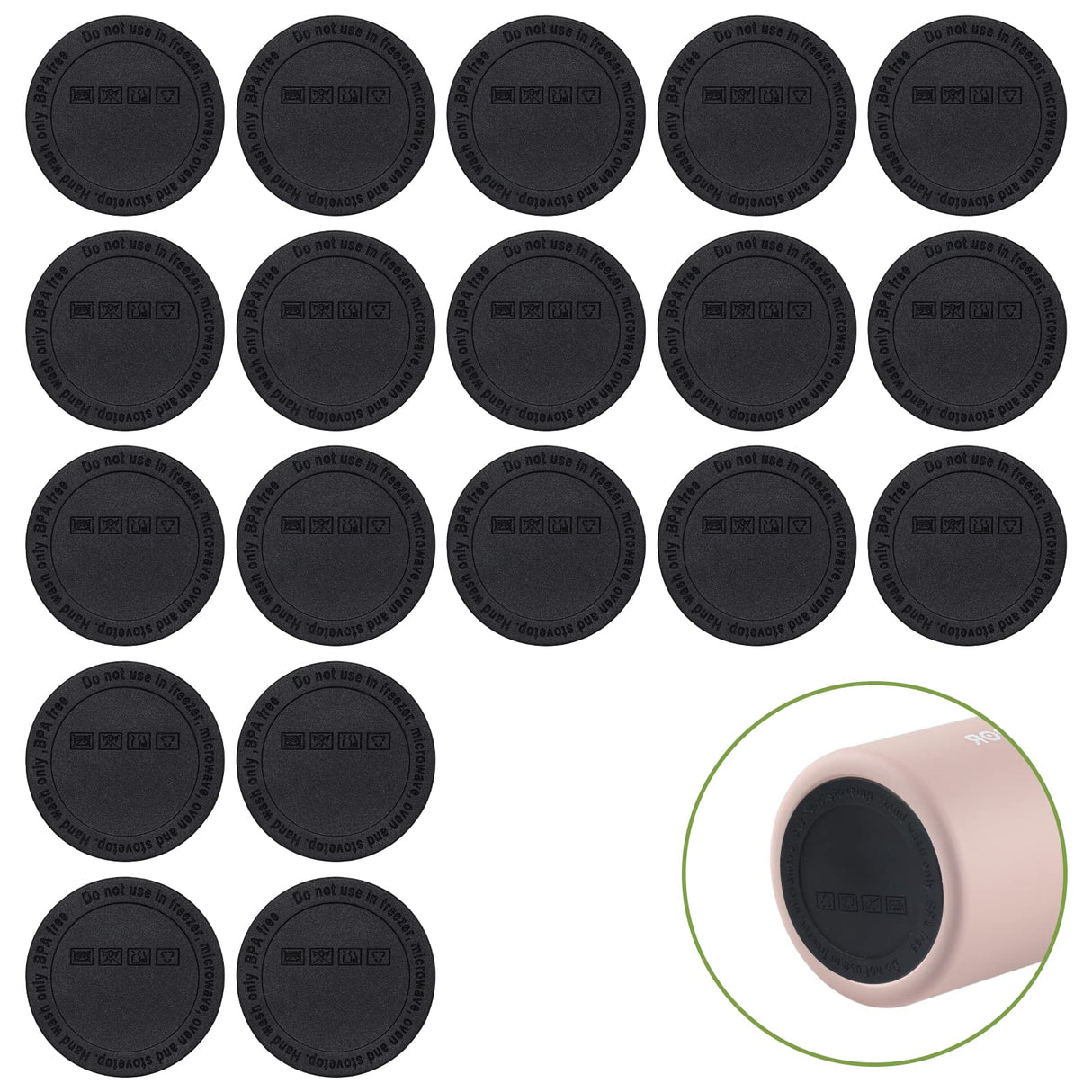20Pcs Rubber Bottoms for Sublimation Tumblers,Protective Anti-Slip Silicone Bottoms with Adhesive for Skinny Tumblers, Thermal Bottle,Mason Jars (56mm , Black) HOYDATE