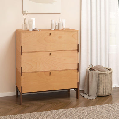 WHOOSPEREH Stackable 3 Drawers Dresser, Customizable Chest of Drawers for Bedroom, Living Room, Closet, Easy Assembly Wood Furnitures Cabinet, 30 inch Width Beech and Basswood Color Combo