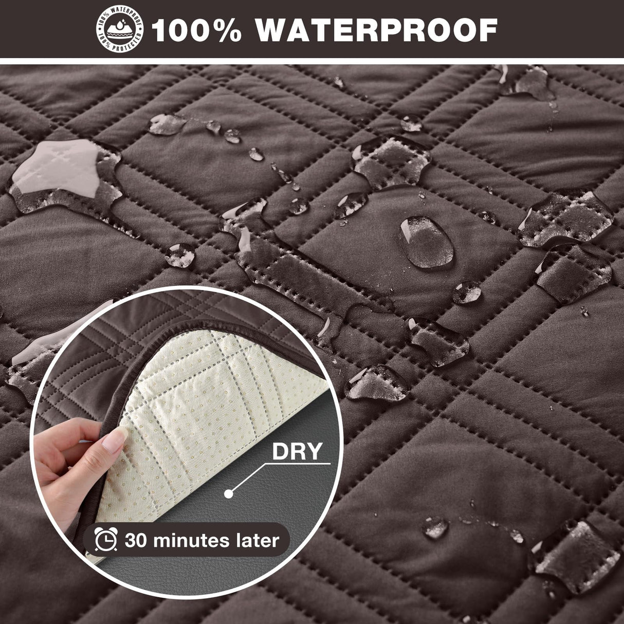 TAOCOCO 100% Waterproof Recliner Sofa Cover Non Slip Couch Cover for 3 Seat Reclining Sofa, Split Reclining Couch Covers 3-Piece with Straps, Washable Sofa Slipcover for Kids Pets(3 Seater, Chocolate) TAOCOCO