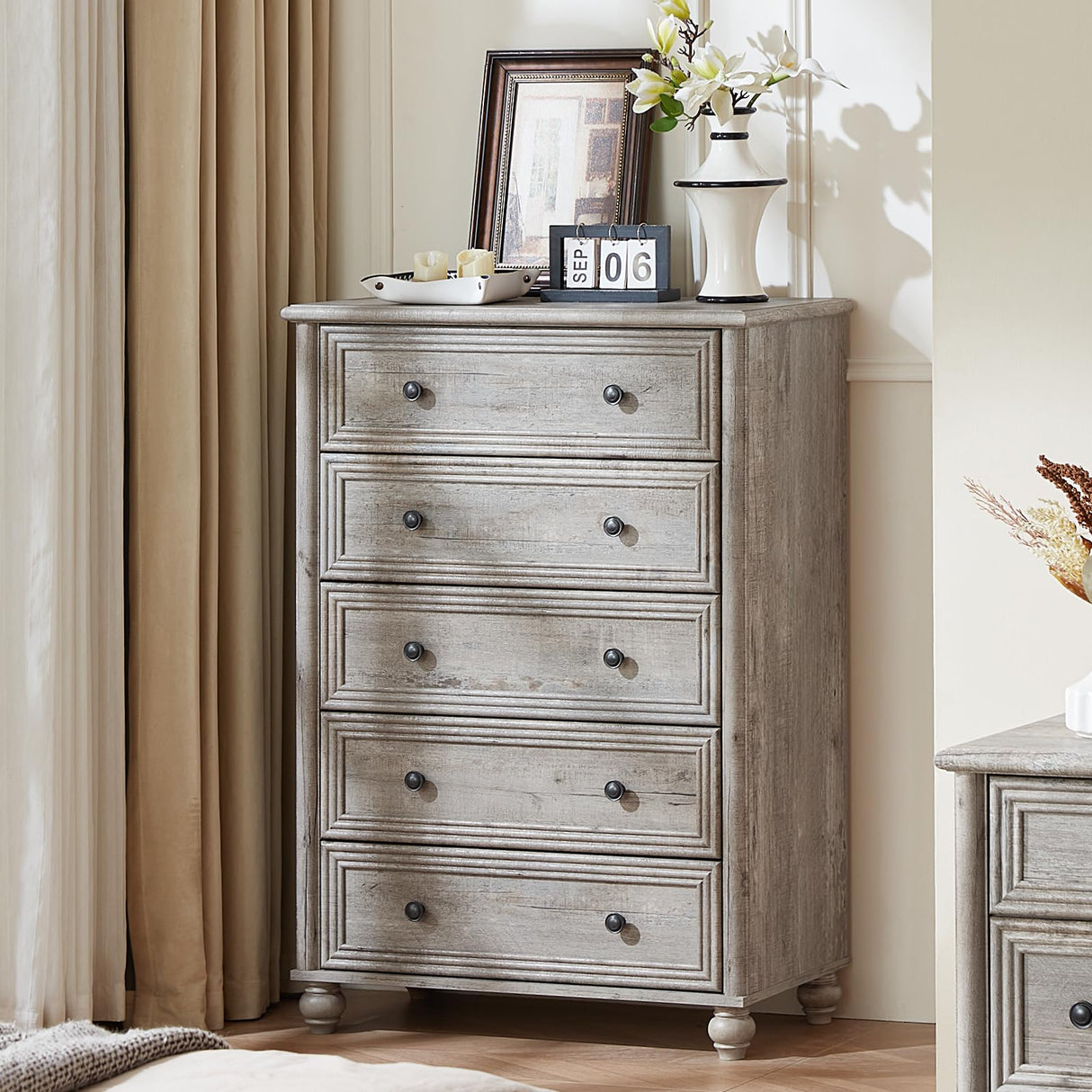 RWYHG Farmhouse 5 Drawers Dresser for Bedroom, Wood 45" Tall Dressers Chest of Drawers, Kids Dresser Rustic Storage Dressers Organizer with Metal Handle Closet for Living Room, Hallway RWYHG