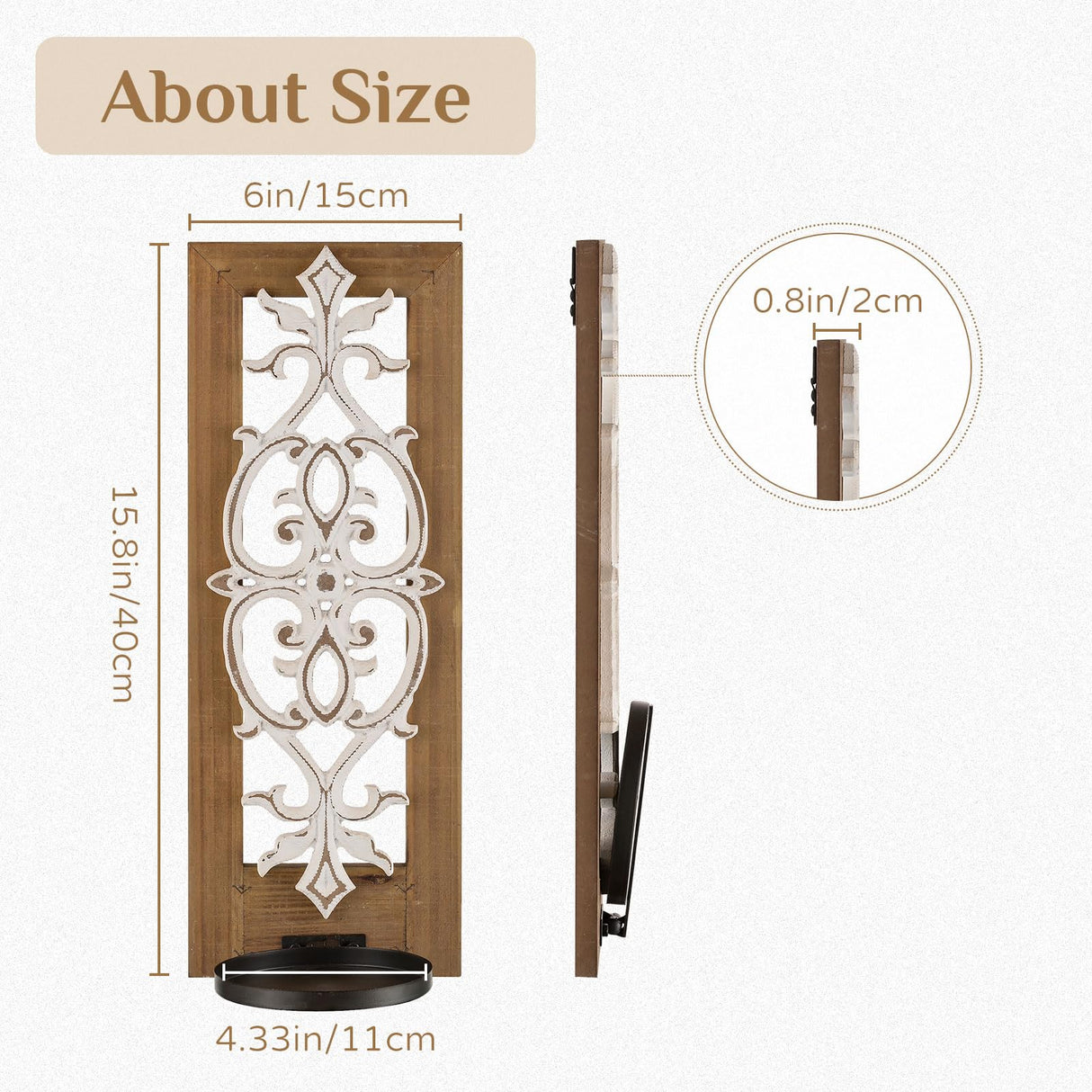 Rustic Wood Candle Sconces Wall Decor - Set of 2 Walasis Farmhouse Wall Candle Holder Decorative Carved Brown Candle Sconce Art Distressed Pillar Candles Holder for Fireplace Decor Walasis