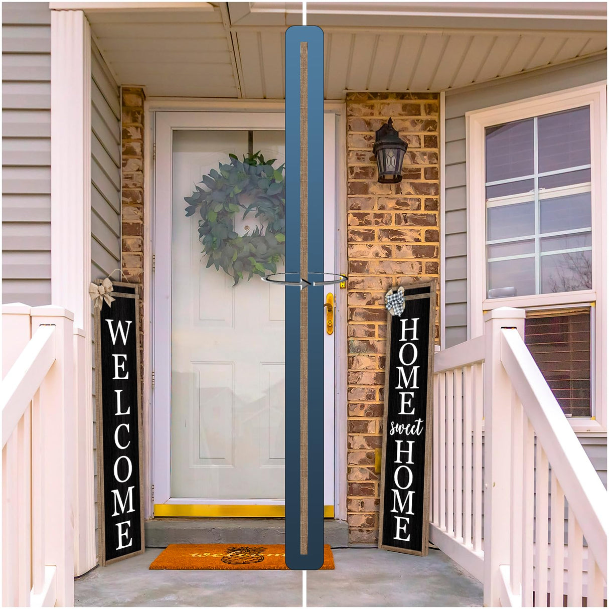 Outdoor Welcome Sign for Front Porch Standing Large 2 Sided 45"X9" Wooden Frame Tall Vertical Leaner Long Home Sweet Home Front Door Sign for Rustic Outside Farmhouse Modern Decor (Wood Black) Surfapans