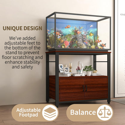 Avolander Fish Tank Stand Metal Aquarium Stand with Cabinet Accessories Storage 40-50 Gallon, Double Layer Metal with Storage Weight Capacity 760lbs, Black Teakwood Brown