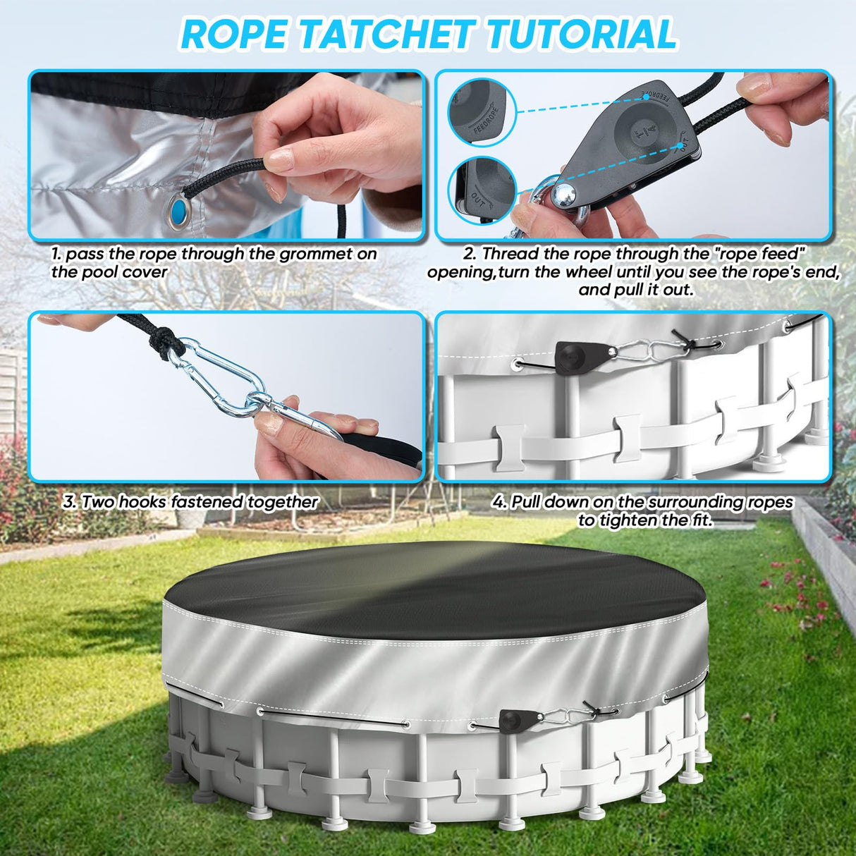 NEVERLAND Winter Pool Cover 18FT Round - Heavy-Duty 420D Oxford Above Ground Swimming Pool Cover, Debris-Proof, Cold-Resistant & UV-Resistant with Upgraded Adjustable Tensioner, Black/Sliver NEVERLAND