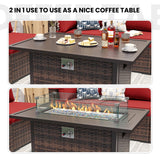 UDPATIO Patio Furniture Sets with Fire Pit Table, Modular Rattan Outdoor Conversation Patio Sectional Furniture Sofa Set for Backyard, Deck w/Coffee Table, 8PC Brown/Red (Include Sofa Cover) UDPATIO
