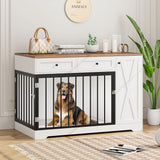 Dog Crate Furniture Kennel with Double Doors Wooden Pet House with 2 Drawers and Storage Cabinet, Indoor Dog Cage Farmhouse Modern Side End Table for Small Medium Dogs, White TTVIEW