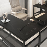 Patravious U-Shaped Computer Desk, Home Office Desk with Shelve and LED Lights, Gaming Desk with Monitor Stand, Corner Computer Desk with Storage Shelves for Offices, Home, Study & bedrooms (Black) Patravious