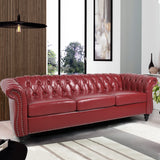 PHOYAL 3 Seater Sofa, Faux Leather Chesterfield Sofa Modern Tufted Couch 3 Seater Large Sofa with Scroll Arms and Nailhead for Living Room, Claret PHOYAL
