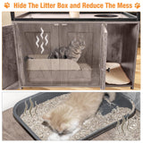 Cat Litter Box Enclosure,Hidden Litter Box Furniture with Metal Frame,Wooden Kitty House with Barn Door,Wooden Cat Washroom Furniture,Fit Most of Litter Box (Grey, M) Suumerpety