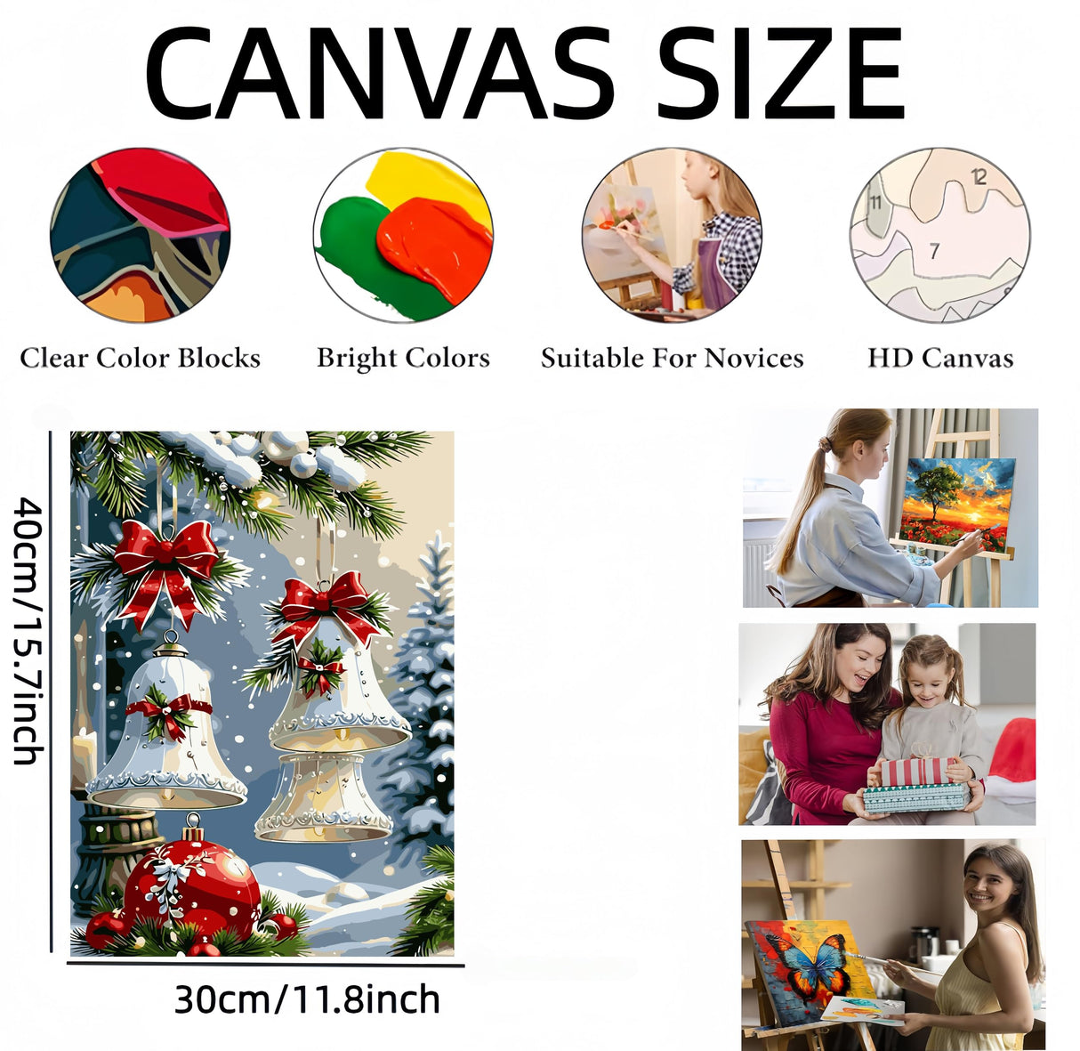 Christmas Bell Painting by Numbers Kit for Adults Beginner,Color by Numbers for Adults,Winter Landscape Adult Paint by Number Kits on Canvas,Paint by Numbers Easy Oil Painting Home Wall11.8X15.8 Inch GXGLLPZBY