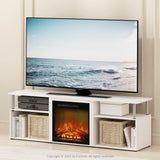 Furinno Jensen Open Storage Fireplace Entertainment Center for TV up to 70 Inch with Stainless Steel Tubes, White Oak/Chrome Furinno