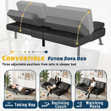 Furmax Futon Sofa Bed Adjustable Futon Couch Sleeper Sofa Bed for Living Room, Business Office, Recliner Sofa with Cup Holders (PU Leather, Black) Furmax