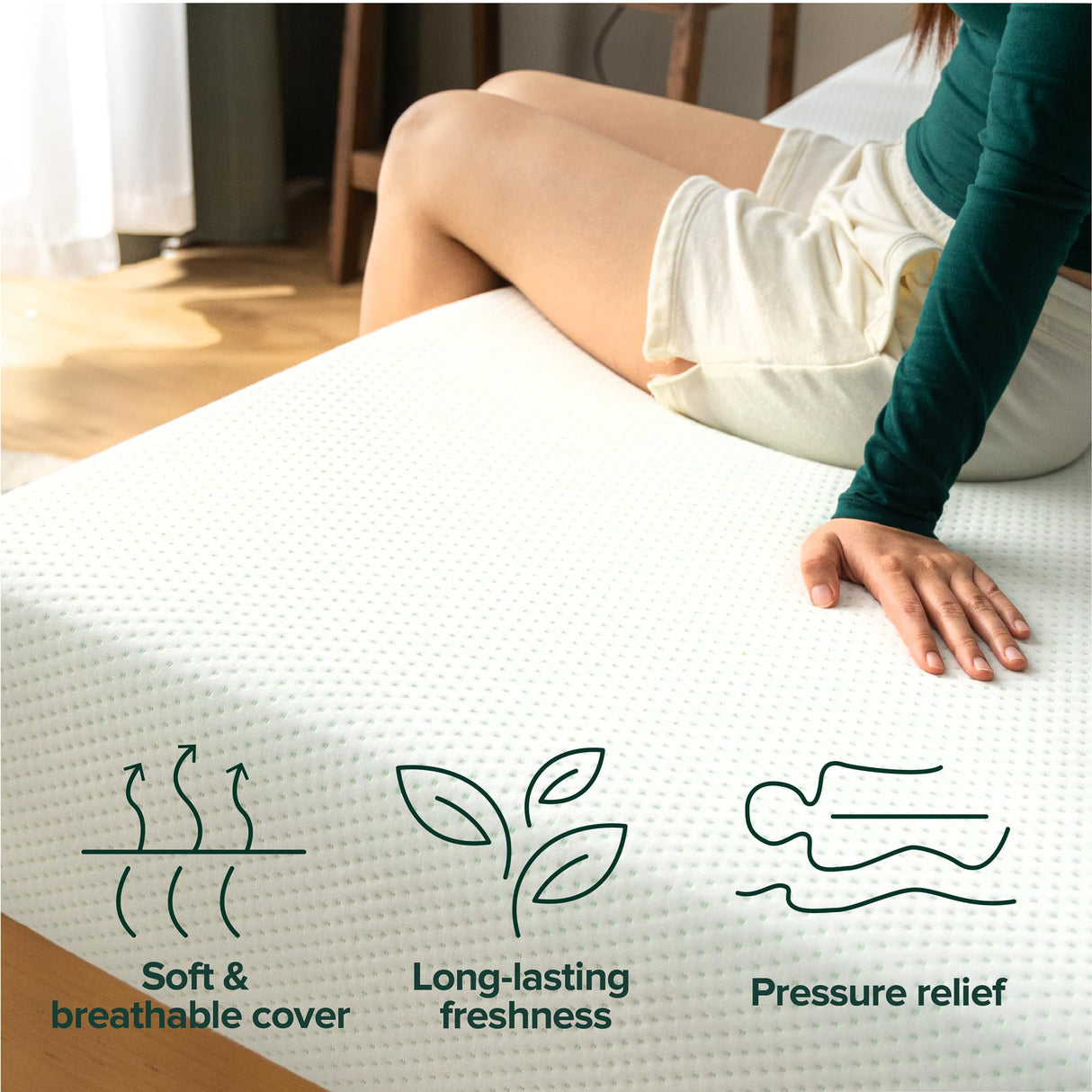 ZINUS 8 Inch Green Tea Memory Foam Mattress [New Version], Queen, Fiberglass free, Medium Firm Feel, Zoned Pressure Relief, Certified Safe Foams & Fabric, Mattress in A Box Zinus
