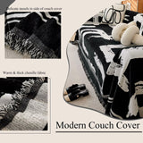 VClife Boho Couch Cover Black and White Sofa Cover Thick Non-Slip Chenille Couch Cover for 3 Cushion Couch Sofa (71" X 134") Pet-Friendly Breathable L Shape Sofa Cover Loveseat Cover with Tassel VClife