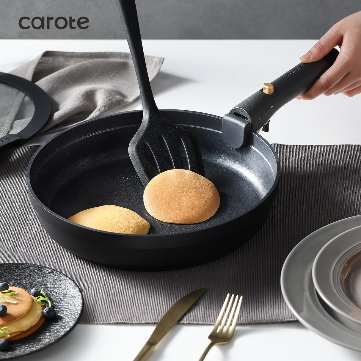 CAROTE 20pcs Pots and Pans Set Non Stick, Nonstick Cookware Set, Dishwasher/Oven/Fridge Safe Pots and Pans, Removable Handle RV Oven Safe Cookware, Induction Kitchen Set, Black CAROTE