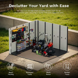 Patiowell 10x10 FT Outdoor Storage Shed, Plastic Shed with Floor and Skylight, Four-Window Resin Storage Shed with Lockable Door for Garden, Patio, Backyard, Beige Patiowell