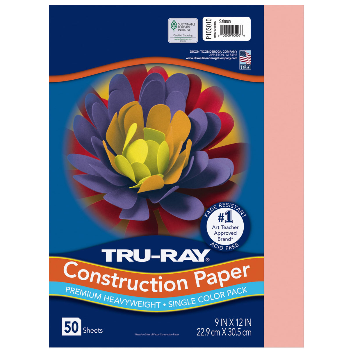 Pacon 103010 Tru-Ray Construction Paper, 76 lbs., 9 x 12, Salmon, 50 Sheets/Pack Tru-Ray