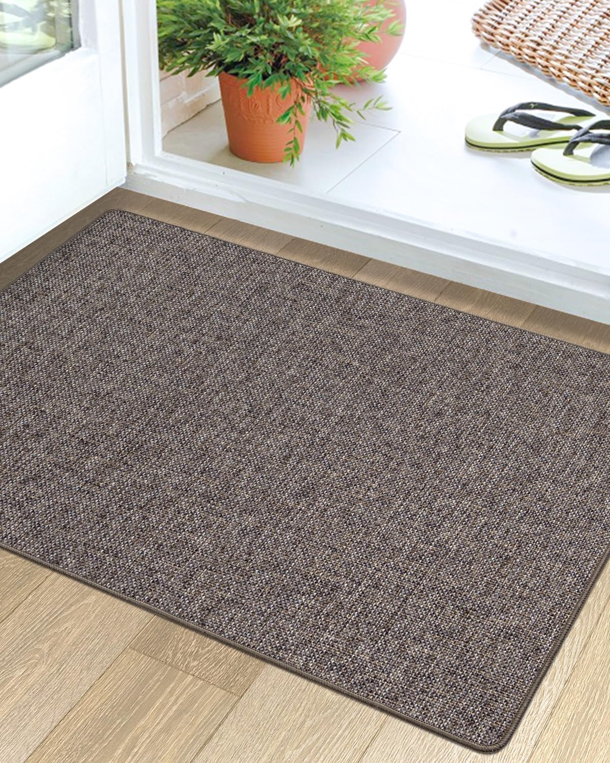 LUMI Indoor Door Mat, Non Slip Rubber Backing Ultra Thin Door Mat, Easy Clean Low Profile Door Mats for Inside House, Patio, Brown 24"x36" LUMI