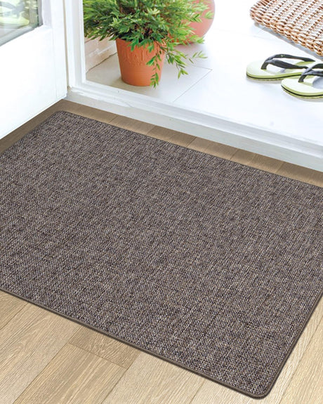 LUMI Indoor Door Mat, Non Slip Rubber Backing Ultra Thin Door Mat, Easy Clean Low Profile Door Mats for Inside House, Patio, Brown 24"x36" LUMI