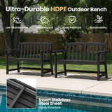 Ciokea 44" Outdoor Bench, HDPE Weatherproof Garden Bench, 2-Person Porch Benches with 550 Lbs, Waterproof Patio Benches for Outside Balcony Deck Backyard, Black Ciokea