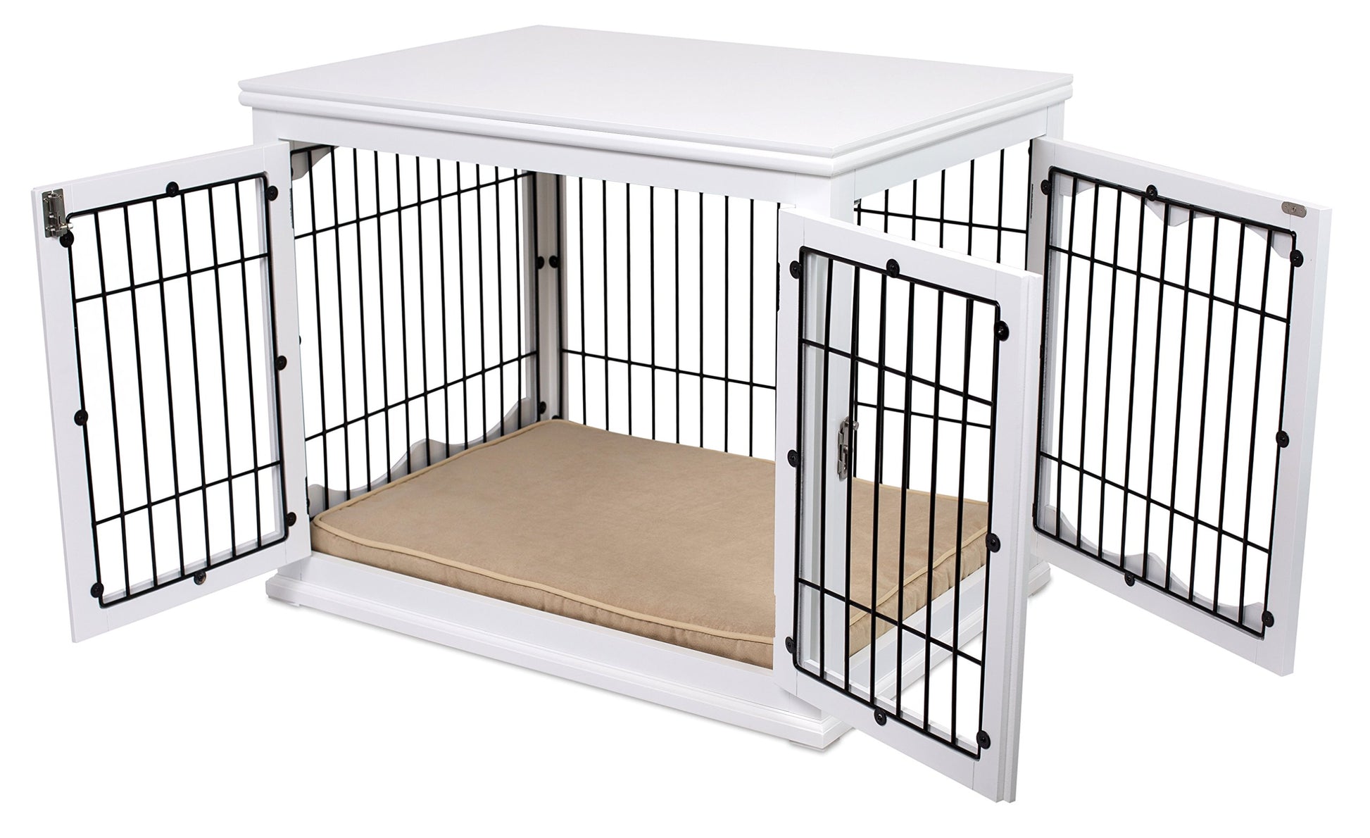 Internet's Best Decorative Dog Kennel with Pet Bed | Small | Fits Small Dogs | Double Door | Indoor Pet Crate Engineered Wood & Wire Furniture House for Dogs| Side Table | Nightstand – White - WoodArtSupply