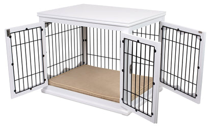 Internet's Best Decorative Dog Kennel with Pet Bed | Small | Fits Small Dogs | Double Door | Indoor Pet Crate Engineered Wood & Wire Furniture House for Dogs| Side Table | Nightstand – White - WoodArtSupply