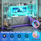 SEDETA White Gaming Desk 78.8'' with LED Lights, Hutch and Storage Shelves, Computer Desk with Monitor Stand, Large PC Gamer Desk Workstation, Ergonomic Gaming Table for Bedroom, Living Room SEDETA