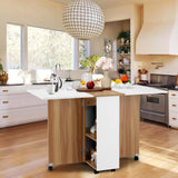 UPHYB Folding Dining Table, Drop Leaf Dining Table with Lockable Wheels, Space Saving Extendable Dinner Table with Storage, Kitchen Table for Small Spaces (White and Wood Grain) UPHYB